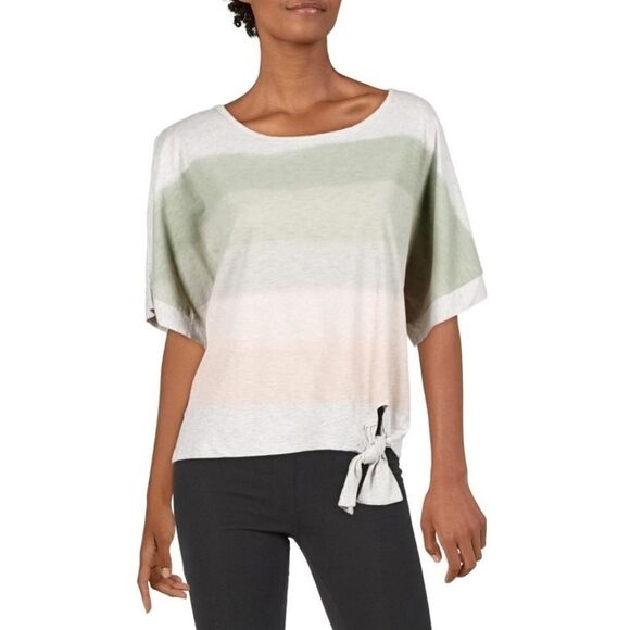 🔹️Democracy Cream Hombre Colorblock Knotted Front Short Sleeve Top Medium - Picture 1 of 10